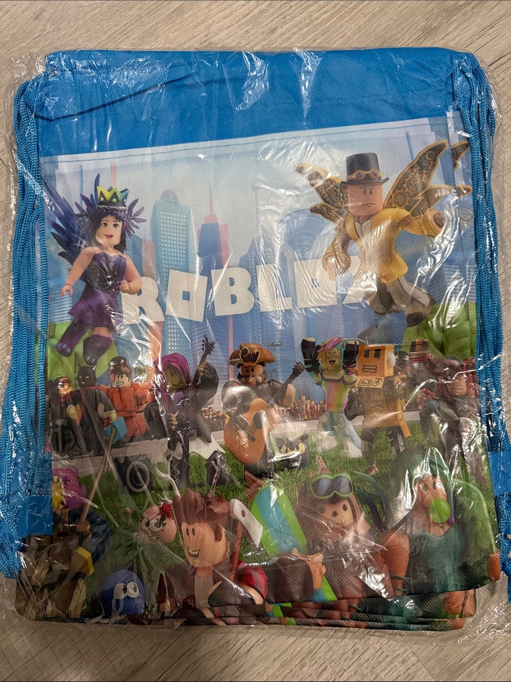 12 Roblox Blue Drawstring Backpack with Character Print 12x14 inches
